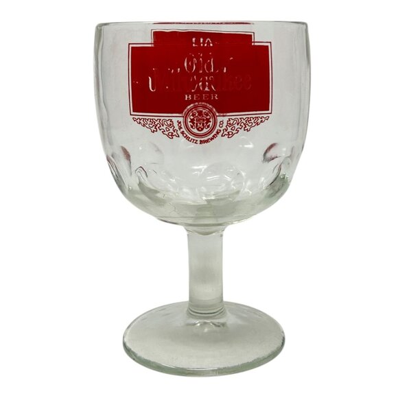 Vtg Old Milwaukee Beer Thumb Print Goblet Red Logo 16 Oz Jos. Schlitz Brewing Co - Picture 10 of 10